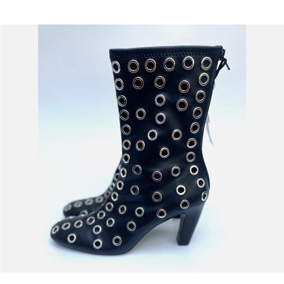 Zara Black Grommet-Embellished Boots-Size 10 - Picture 9 of 9